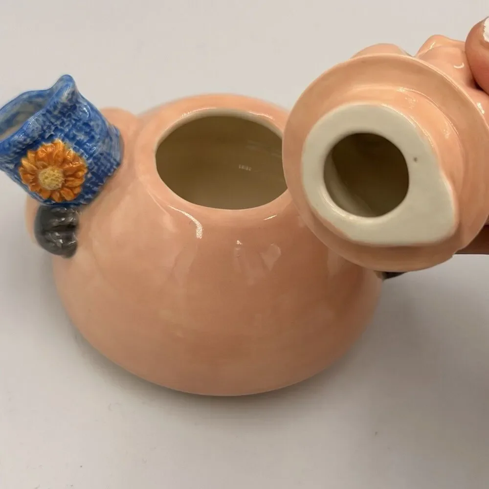 Vintage Ceramic Stacking Pig Teapot Mug Set Sunflower Psalm 51:10 Signed 1999